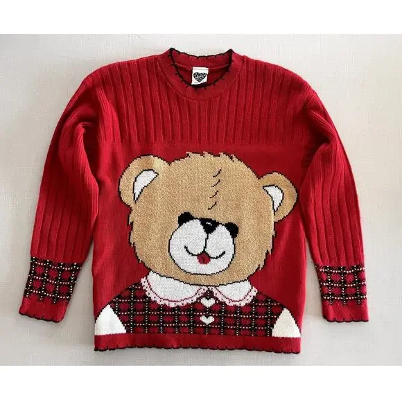Arielle Sz S Vintage Teddy Bear Sweater Red Holiday Christmas Ugly 90's Kidcore - Picture 3 of 12